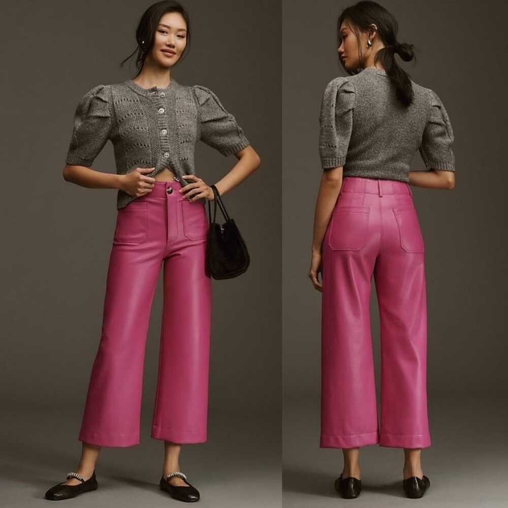 Anthropologie Maeve The Colette High Rise Wide Leg Faux Leather Pink Pants 29